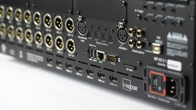 MP-60 rear side, with AES67 digital input/output module